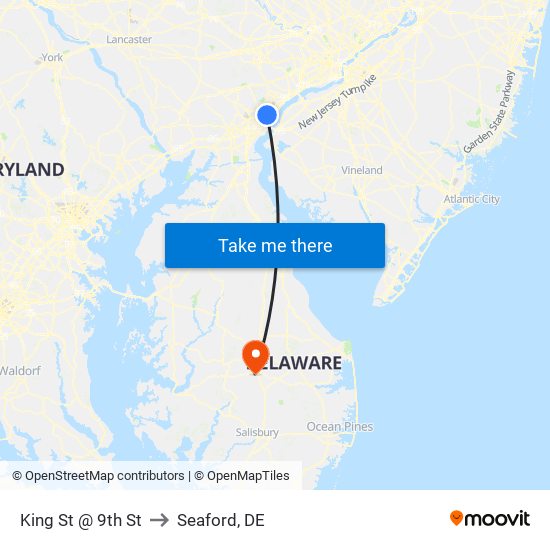 King St @ 9th St to Seaford, DE map