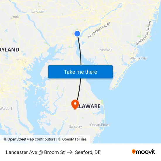 Lancaster Ave @ Broom St to Seaford, DE map