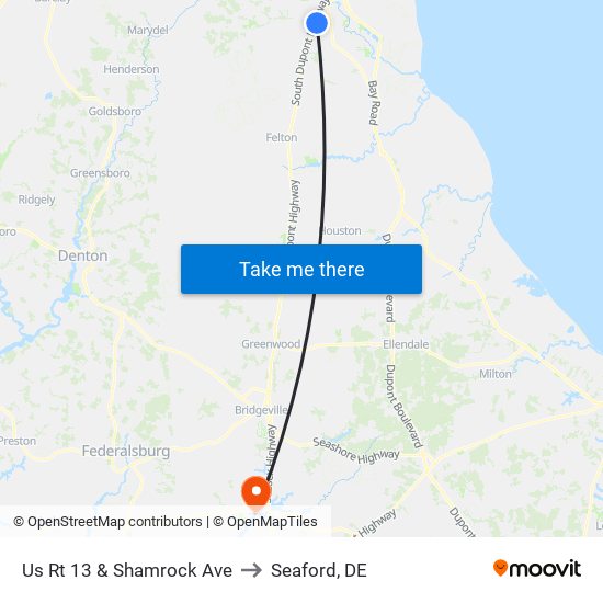 Us Rt 13 & Shamrock Ave to Seaford, DE map