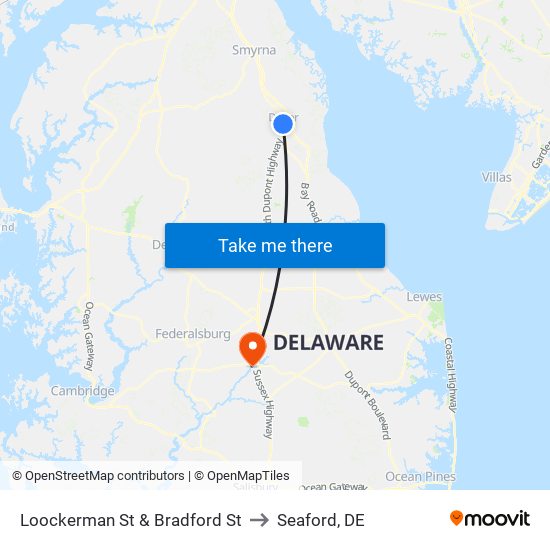 Loockerman St & Bradford St to Seaford, DE map