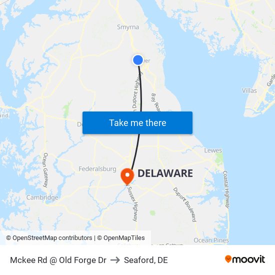 Mckee Rd @ Old Forge Dr to Seaford, DE map