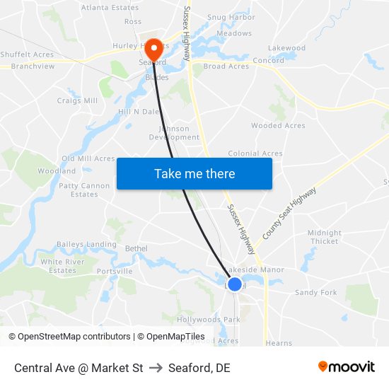 Central Ave @ Market St to Seaford, DE map
