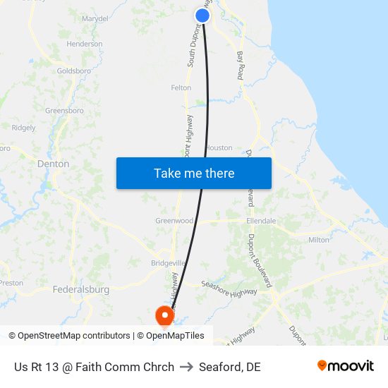 Us Rt 13 @ Faith Comm Chrch to Seaford, DE map