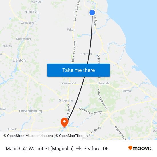 Main St @ Walnut St (Magnolia) to Seaford, DE map