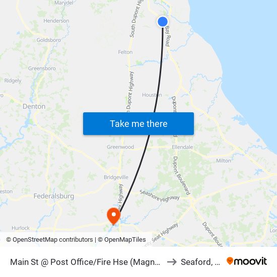 Main St @ Post Office/Fire Hse (Magnolia) to Seaford, DE map