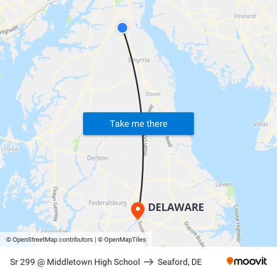 Sr 299 @ Middletown High School to Seaford, DE map