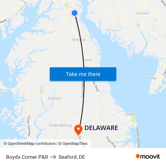 Boyds Corner P&R to Seaford, DE map