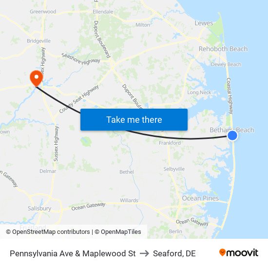 Pennsylvania Ave & Maplewood St to Seaford, DE map