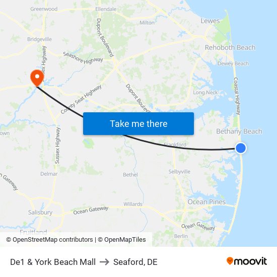 De1 & York Beach Mall to Seaford, DE map