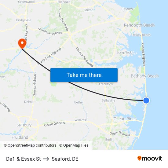 De1 & Essex St to Seaford, DE map