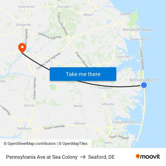 Pennsylvania Ave at Sea Colony to Seaford, DE map