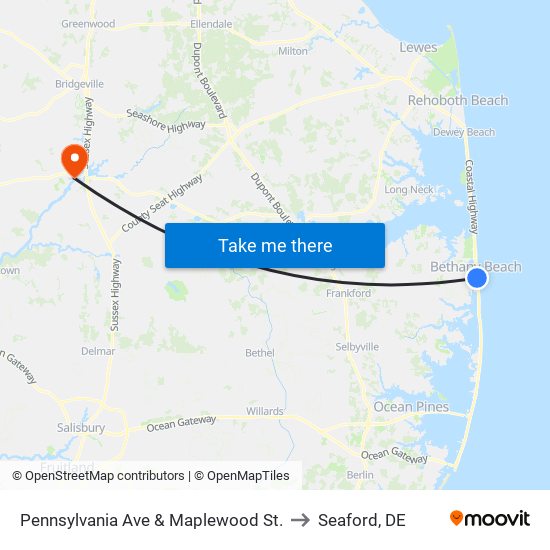 Pennsylvania Ave & Maplewood St. to Seaford, DE map