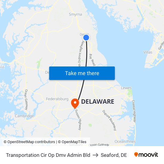 Transportation Cir Op Dmv Admin Bld to Seaford, DE map