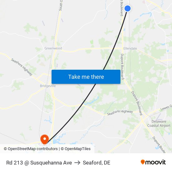 Rd 213 @ Susquehanna Ave to Seaford, DE map