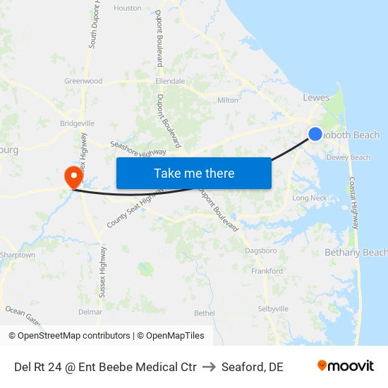 Del Rt 24 @ Ent Beebe Medical Ctr to Seaford, DE map