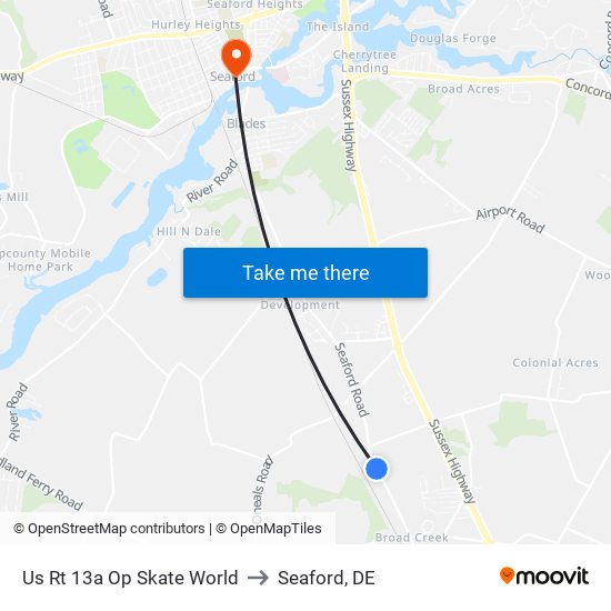 Us Rt 13a Op Skate World to Seaford, DE map