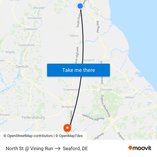 North St @ Vining Run to Seaford, DE map