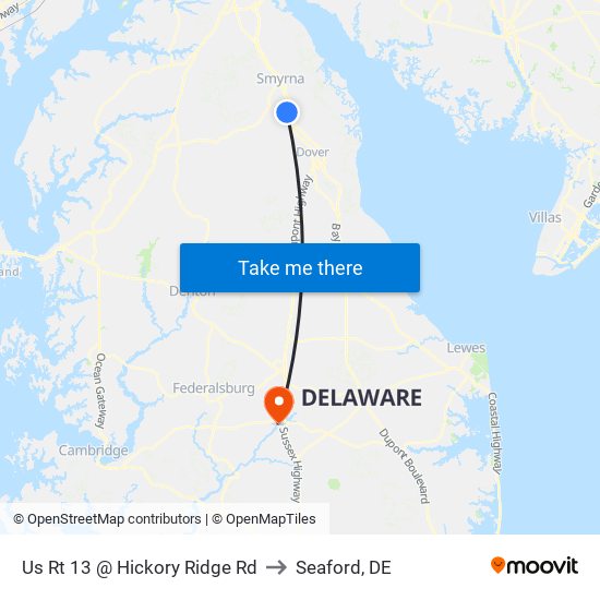 Us Rt 13 @ Hickory Ridge Rd to Seaford, DE map