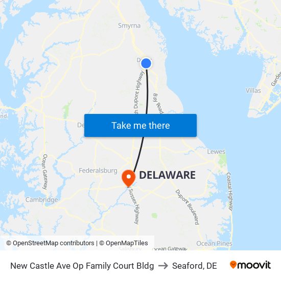 New Castle Ave Op Family Court Bldg to Seaford, DE map