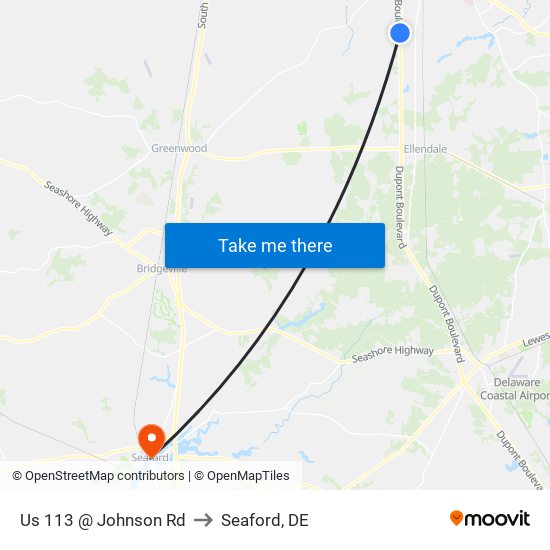 Us 113 @ Johnson Rd to Seaford, DE map