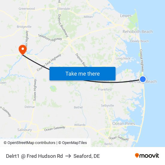 Delrt1 @ Fred Hudson Rd to Seaford, DE map