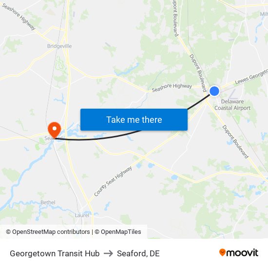 Georgetown Transit Hub to Seaford, DE map