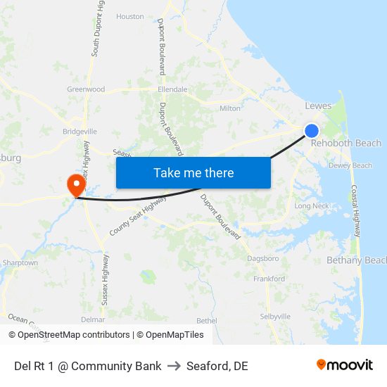 Del Rt 1 @ Community Bank to Seaford, DE map