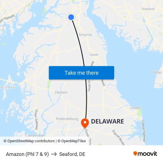 Amazon (Phl 7 & 9) to Seaford, DE map