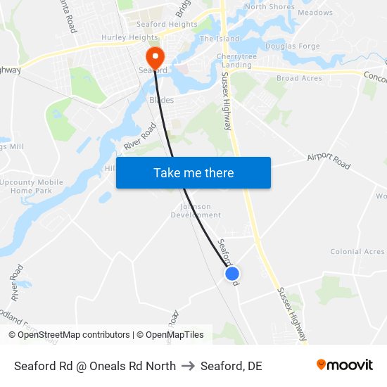 Seaford Rd @ Oneals Rd North to Seaford, DE map