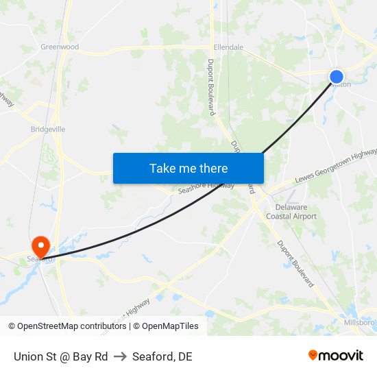 Union St @ Bay Rd to Seaford, DE map