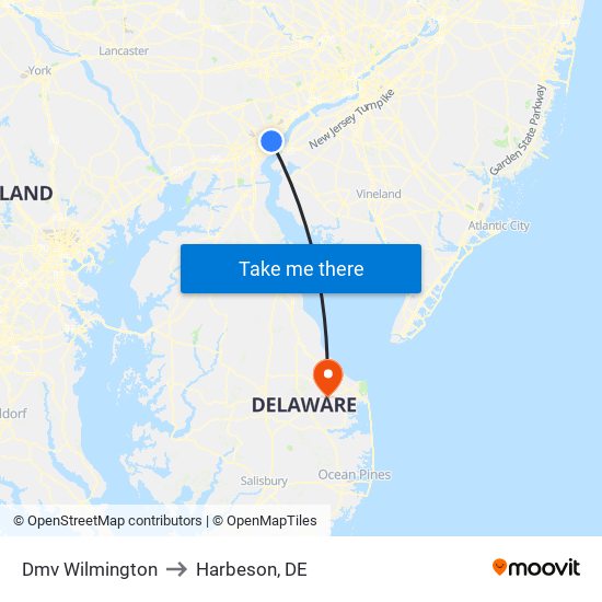 Dmv Wilmington to Harbeson, DE map