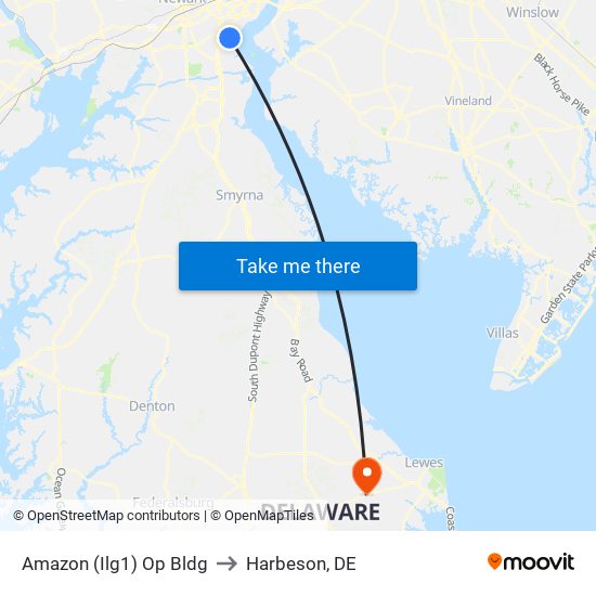 Amazon (Ilg1) Op Bldg to Harbeson, DE map