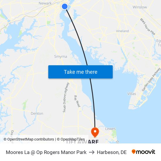 Moores La @ Op Rogers Manor Park to Harbeson, DE map