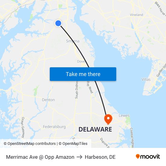 Merrimac Ave @ Opp Amazon to Harbeson, DE map
