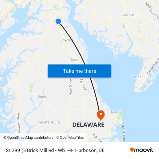 Sr 299 @ Brick Mill Rd - Wb to Harbeson, DE map