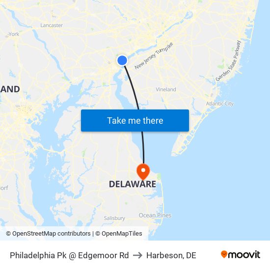 Philadelphia Pk @ Edgemoor Rd to Harbeson, DE map