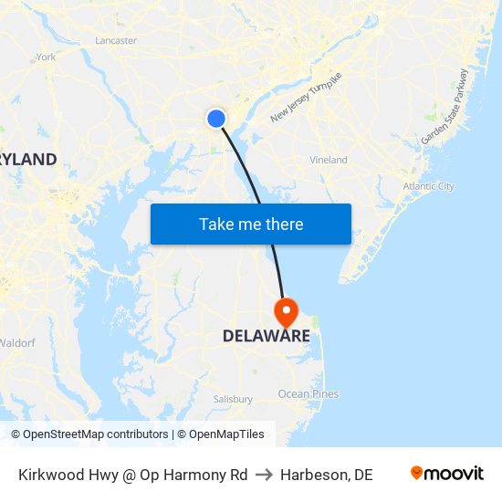 Kirkwood Hwy @ Op Harmony Rd to Harbeson, DE map