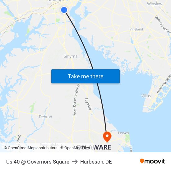 Us 40 @ Governors Square to Harbeson, DE map