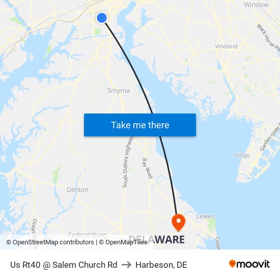 Us Rt40 @ Salem Church Rd to Harbeson, DE map
