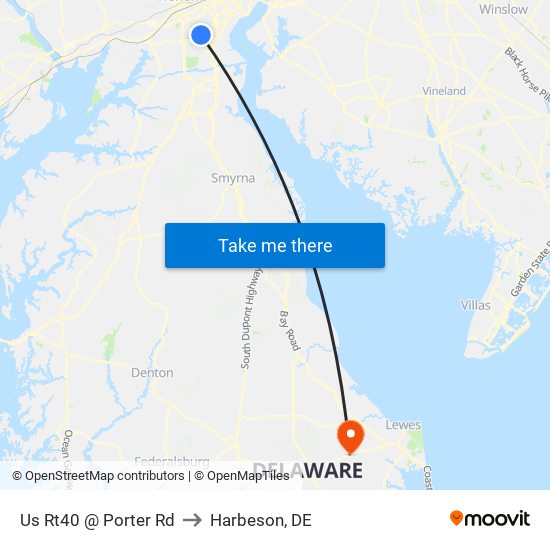 Us Rt40 @ Porter Rd to Harbeson, DE map