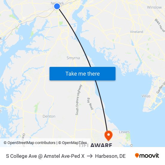 S College Ave @ Amstel Ave-Ped X to Harbeson, DE map