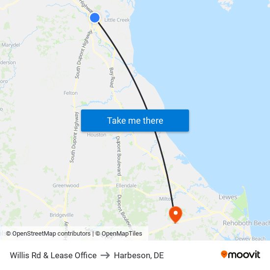 Willis Rd & Lease Office to Harbeson, DE map