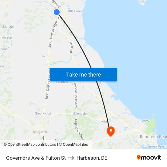 Governors Ave & Fulton St to Harbeson, DE map