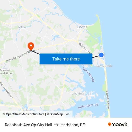 Rehoboth Ave Op City Hall to Harbeson, DE map