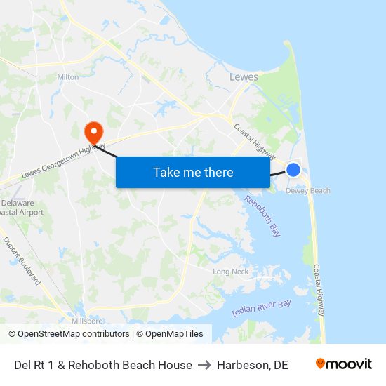 Del Rt 1 & Rehoboth Beach House to Harbeson, DE map