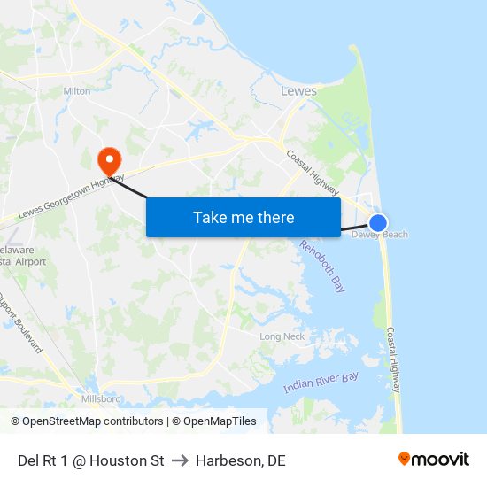 Del Rt 1 @ Houston St to Harbeson, DE map