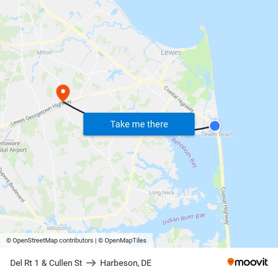 Del Rt 1 & Cullen St to Harbeson, DE map