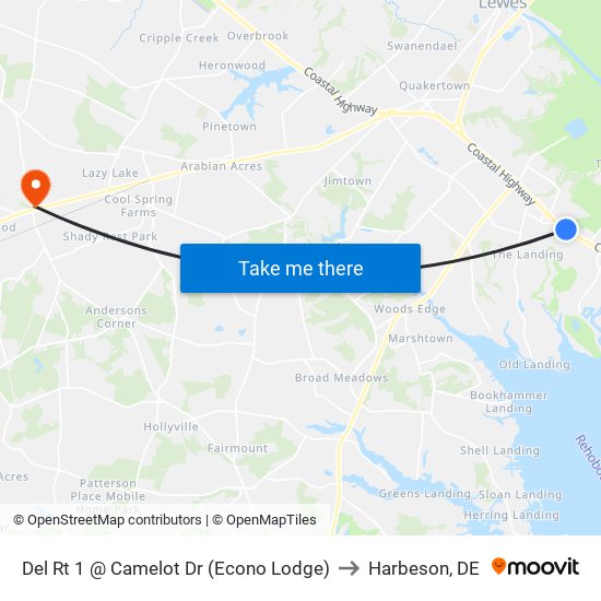 Del Rt 1 @ Camelot Dr (Econo Lodge) to Harbeson, DE map