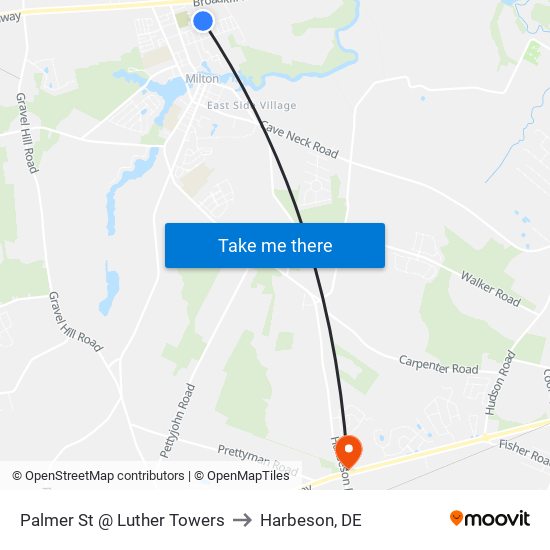 Palmer St @ Luther Towers to Harbeson, DE map