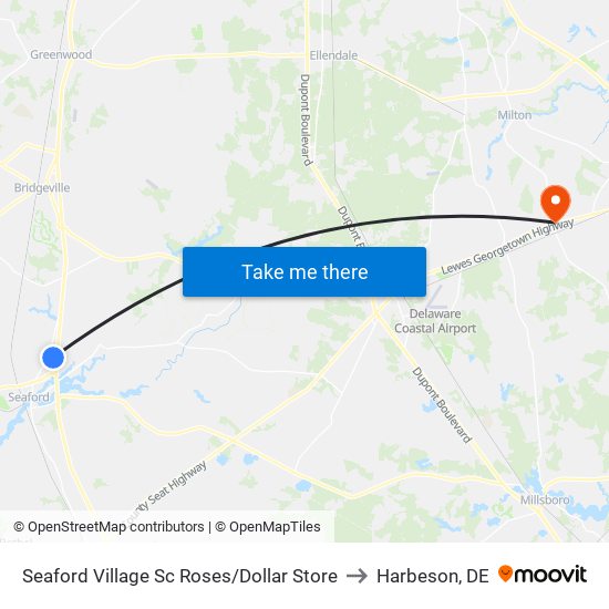 Seaford Village Sc Roses/Dollar Store to Harbeson, DE map